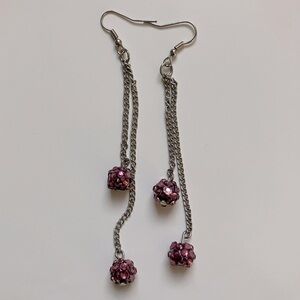 Earrings sphere Purple Crystal chain Dangle sphere